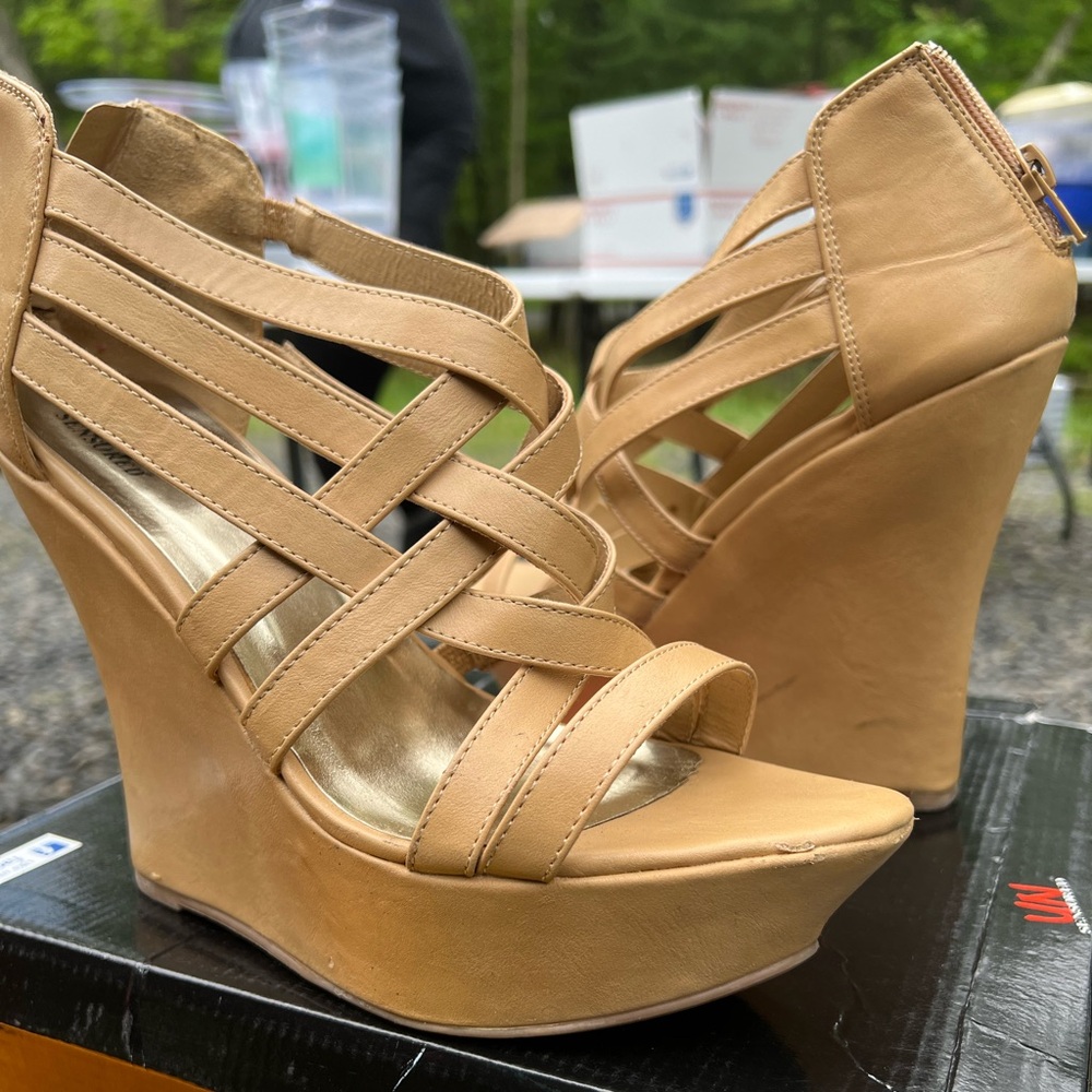 Nude Strappy Wedges